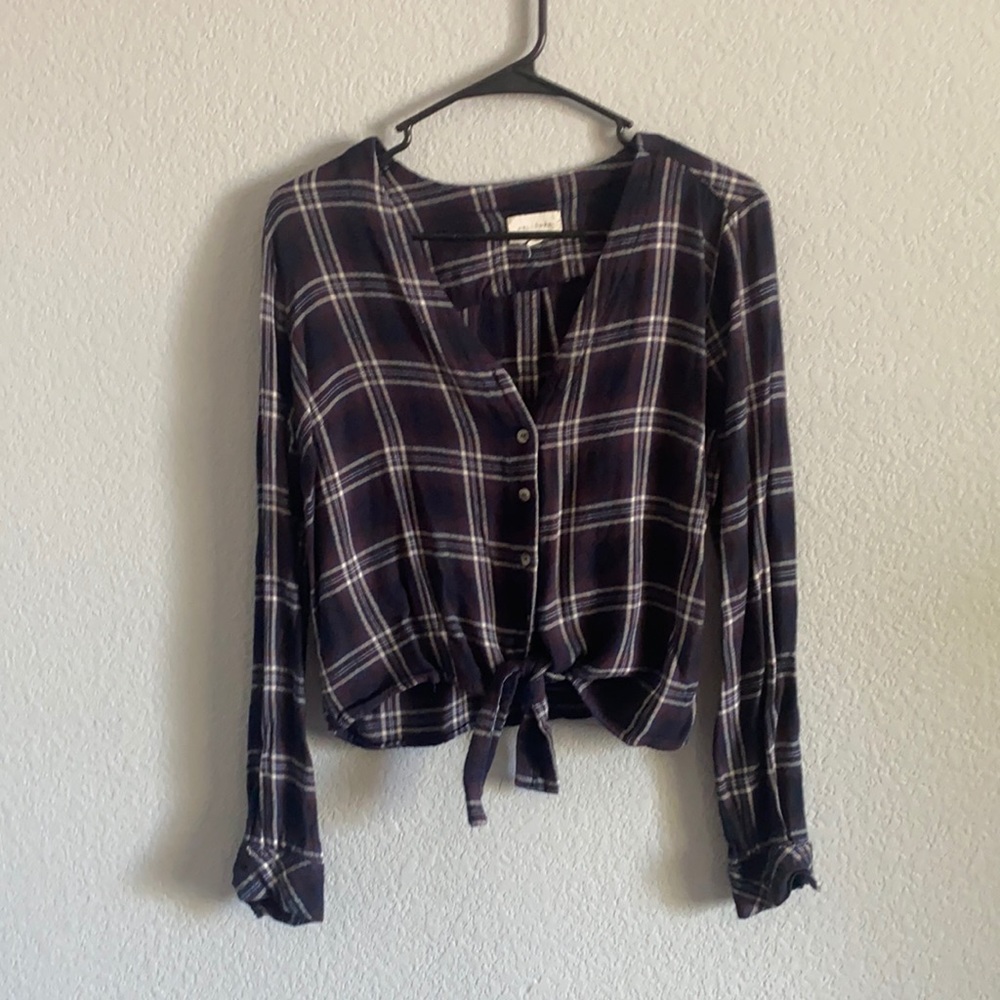 Blue and Red Cropped flannel with Tie